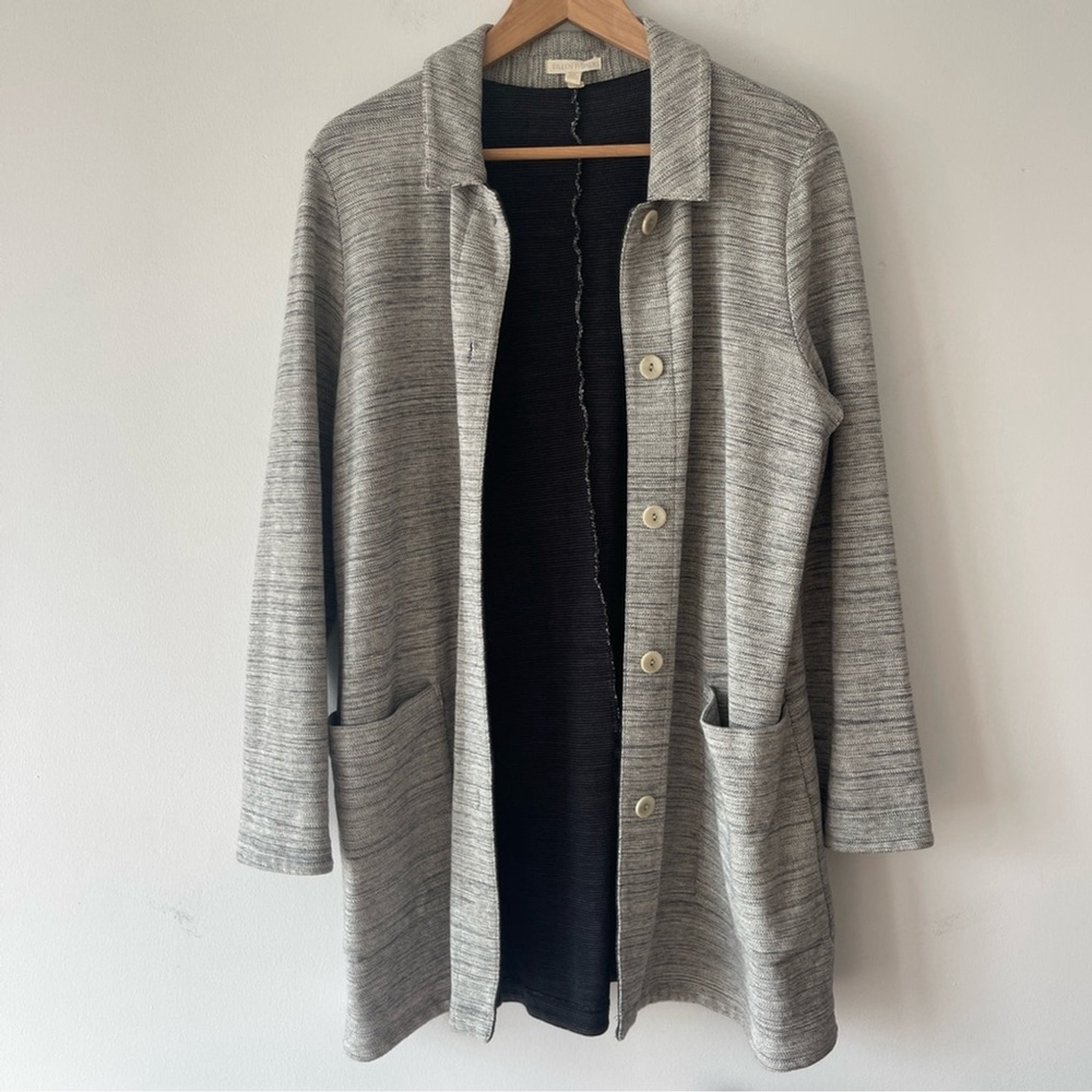 Eileen Fisher Chevron Gray Jacket button up Medium cotton button up office - Picture 2 of 8